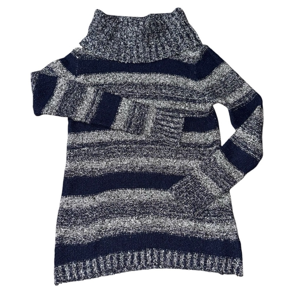 CANYON RIVER BLUES WOMENS MEDIUM BLUE WHITE KNIT COWEL NECK PULLOVER SWEATER